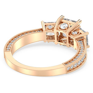 Bague REYES à trois pierres en moissanite taille princesse certifiée GRA en argent sterling 925 plaqué or rose, bijoux, cadeaux d'anniversaire - Product Image 4