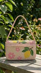 Lemon Floral Beaded Shoulder Bag - Pink, Yellow, and Cream Garden Design - Product Image 2