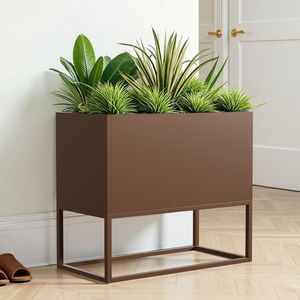 Jardinière rectangulaire moderne en métal avec support, grande jardinière surélevée pour plantes d'intérieur, pot de fleurs décoratif pour la maison et le bureau - Product Image 1