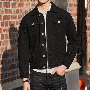 Chaqueta de Mezclilla Negra para Hombre, Estilo Casual, Cierre de Botones, Color Sólido, Desgastada, Corte Regular, Otoño Invierno, Lavable, 100% Algodón - Product Image 4