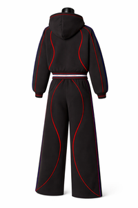 Conjunto Deportivo de 2 Piezas para Mujer, Invierno, Ecológico, de Forro Polar, Sudadera Corta con Cremallera, Pantalones Anchos, Ribete en Contraste - Product Image 3