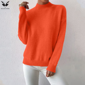 Sudadera de cuello alto para mujer, color naranja, estilo casual, manga larga, forro polar, transpirable, ecológica, cálida, estilo urbano - Product Image 2