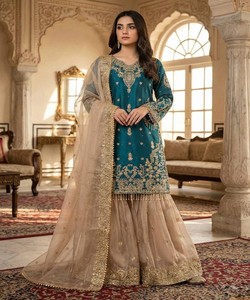 Elegante Traje Sharara para Mujer con Dupatta Bordada, Colección Tradicional de Lujo, Atuendo para Bodas y Fiestas, Estilo India Pakistán 83087 - Product Image 1
