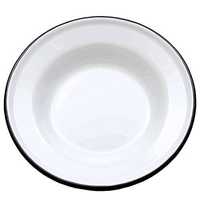 Assiette Ronde en Émail Blanc avec Bord Bleu, Design Simple, Assiette Plate pour Dîner, Écologique, Sûre pour les Aliments, Plat de Présentation Émaillé, Nouveauté