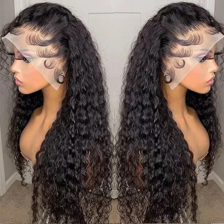 Pelucas frontales de encaje peruano, peluca de cabello humano rizado Natural para mujeres negras, sin pegamento, peluca Frontal de encaje alineado con cutícula