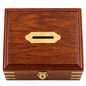 Handcrafted Square Wooden Anti-Theft Key Lock <b>Money</b> <b>Box</b> Coin Bank with Storage for Home Office <b>Gift</b> - Product Image 3