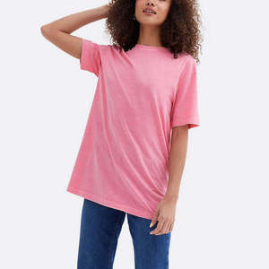 <b>Pink</b> Women's Regular Fit Short Sleeve O-Neck Knitted Casual T-Shirt Solid Color <b>Plain</b> Dyed Style 100% Cotton Front Breathable - Product Image 4
