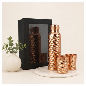 Exclusive Copper Water Bottle Handcrafted Diamond Hammered Ayurvedic Bottle for Health Immune Support Copper Vessel - Product Image 2