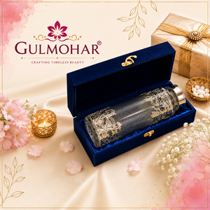 Botella de Agua Reutilizable de Vidrio Plateado Alemán de Lujo, a Prueba de Fugas, en Caja de Regalo de Terciopelo Azul Real, Regalos para Bodas, Diwali y Navidad - Product Image 3