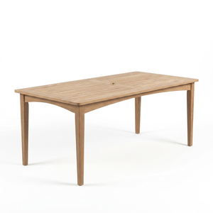 Muebles de Exterior Modernos Astera, Mesa Rectangular de Madera de Teca Sólida con Listones, Orificio para Sombrilla, Resistentes a la Intemperie - Product Image 2