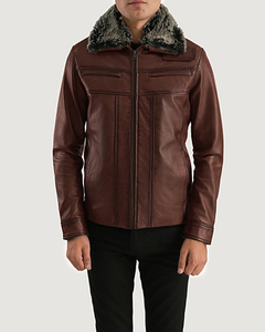 Blouson Moto Hiver Vintage Imperméable en Cuir Blanc et Noir Uni pour Homme avec Col Montant en Laine et Fermeture Éclair Extérieur en Polyester et Nylon - Product Image 1