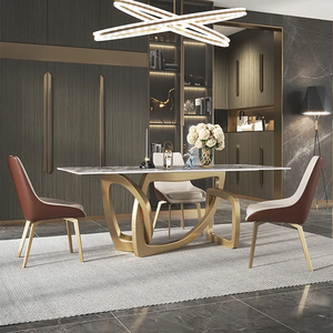 Ira Luxury 6 Seater Modern Dining Table Set With 6 Leather Chairs, Space saveeing Dining Table With <b>Marble</b> <b>Top</b> - Product Image 6