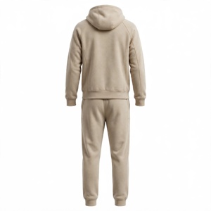 Ensemble de survêtement à capuche zippé en polyester/coton pour homme, couleur personnalisée, coupe ample, décontracté, uni, pour l'été, avec poches latérales - Product Image 6