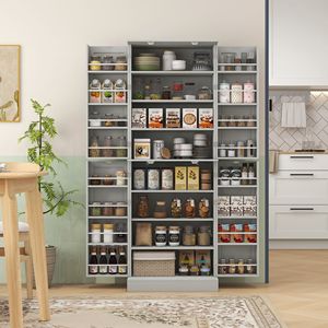 Modern 65\" <b>Kitchen</b> <b>Pantry</b> Cabinet with 4 Doors and 16 Door Shelves Stainless Steel and Metal Dining Room Gray - Product Image 2