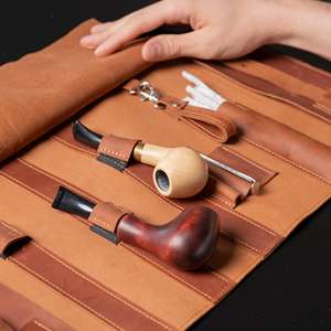 Factory Custom Genuine Leather Pipe <b>Roll</b> Case Portable Tobacco Pipe Storage Pouch Bag Travel <b>Kit</b> PRB-0028 - Product Image 3