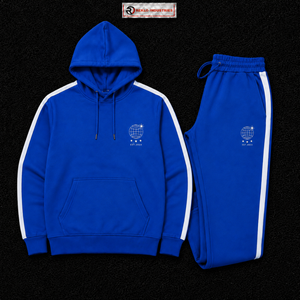 Chándal Azul con Capucha para Hombre, Manga Larga, Color Sólido, Ropa Casual con Franjas Laterales Blancas y Logotipo Estampado en la Parte Delantera, Algodón Transpirable - Product Image 5