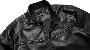Veste en cuir véritable pour homme, écologique, imprimée par transfert thermique, style moto décontracté, fermeture éclair, coupe classique, logo personnalisé OEM - Product Image 5