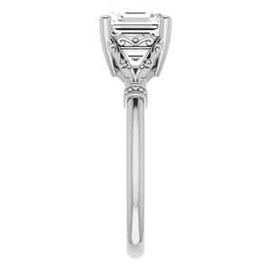 Anillo Solitario de Moissanita con Corte Asscher de 1.25 Quilates, Anillo de Compromiso de Oro Blanco de 14K con Tallo Grabado de Inspiración Vintage - Product Image 5