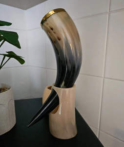 <b>Large</b> Capacity Viking Drinking Horn Mug Polished Brass Rim Natural Buffalo Horn Handmade Vintage Style Craft <b>Cup</b> Wholesale - Product Image 6