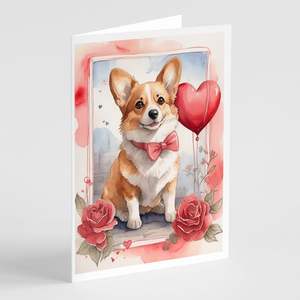 Corgi Valentine Roses lunatique A7 taille 5x7 cartes vierges paquet de 8 cartes de voeux vierges avec enveloppes - Product Image 1