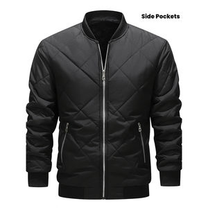 Chaqueta Bomber Gruesa de Invierno para Hombre, de Poliéster y Forro Polar, Cortavientos, Transpirable, con Cremallera, Teñido Liso, Sólida, Abrigo Exterior Personalizado OEM para Proveedores - Product Image 6