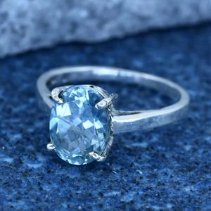Bague empilable en argent sterling 925 avec topaze bleue, faite à la main, bijoux chrétiens bohèmes en pierres précieuses - Product Image 4