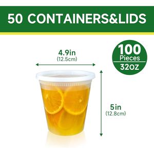 50 Set di Contenitori per Alimenti da Asporto in Plastica Senza BPA da 32 oz con Coperchi, Ciotole per Conservazione Alimenti - Product Image 2