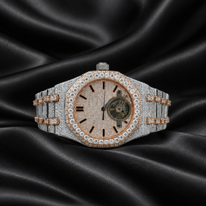 Reloj Octagonal para Hombre con Incrustaciones de Moissanita, Tono Oro Rosa, Correa de Acero Inoxidable, Cristal de Zafiro, Resistente al Agua - Product Image 4