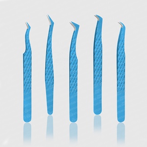 Pince à épiler d'extension de cils personnalisée en acier inoxydable à prise diamantée droite à 45 degrés Cils fins à prise facile Plasma Bleu - Product Image 4