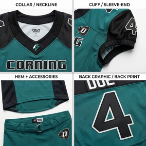 Maillot de football américain personnalisé OEM en gros, imprimé bleu sarcelle et noir, en maille Spandex, col en V, uniforme d'équipe, anti-humidité pour hommes - Product Image 4