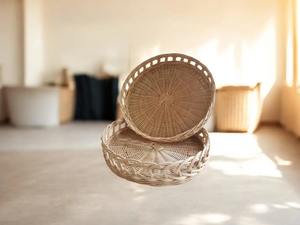 Bandeja de servir de ratán, ideal para servir de forma funcional y organizar el hogar, base de exhibición para plantas pequeñas, suculentas o terrarios - Product Image 4