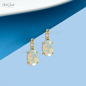 Productos de moda: Pendientes de ópalo etíope en oro macizo de 14k, pendientes minimalistas con halo de diamantes para mujer, suministro al por mayor. - Product Image 5