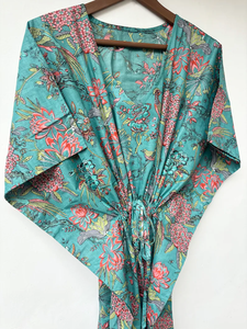 Nuevo y Elegante Kaftán con Estampado Animal, Cuello en V, Cierre con Cordón, Manga Corta, Corte Ajustado y Evase, de Algodón Suave Indio, con Encaje, Largo Completo, para Verano - Product Image 6