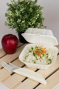Heavy Duty Bagasse Clamshell Boxes for <b>Takeaway</b> Meals 6 x6 Inches Compostable Takeout <b>Containers</b> for Fast Food Packaging Boxes - Product Image 4