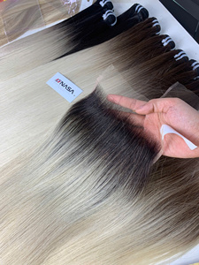 Cheveux bruts humains vietnamiens Extensions de cheveux en trame comprenant une dentelle frontale et une fermeture HD 50cm Couleur piano et ombre - Product Image 6