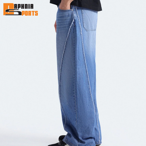 Jean baggy personnalisé pour homme, style streetwear, en denim de coton délavé, effet vieilli, double taille, coupe droite - Product Image 3