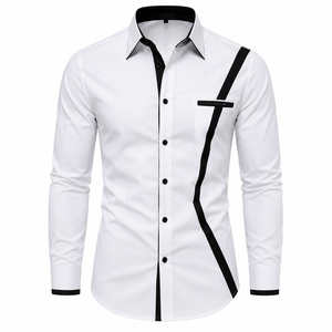 Chemise tricotée unie personnalisée pour homme, manches longues, respirante, 100 % coton, boutons en corne, col montant, écologique, 160 g, golf, décontractée - Product Image 5