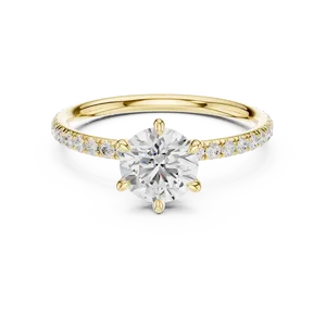 Bague de fiançailles en diamant de laboratoire taille brillant rond, en or massif 18 carats, avec pavé éternité et pierre centrale couleur E, bijoux de mariage - Product Image 1
