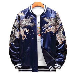 เสื้อแจ็คเก็ตบอมเบอร์พรีเมียมดีไซน์สำหรับผู้ชาย ลายซูกะจัง ของที่ระลึกสุดหรู แฟชั่นสั่งทำพิเศษ ลายฟีนิกซ์สี่ตัวในตำนาน ผ้าแคนวาส ระบายอากาศได้ดี ซิปด้านหน้า - Product Image 1