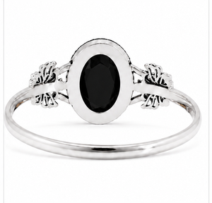 Black Onyx Silver Bangle <b>Bracelet</b>, 925 Sterling Silver Oval Black Onyx Jewelry, Faceted Gemstone Statement Bangle, Gift for Her - Product Image 2