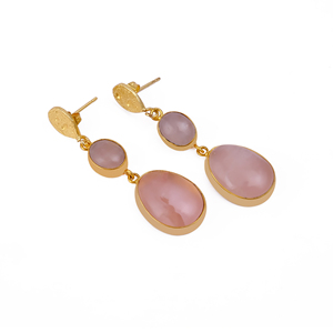 Pendientes Colgantes de Cuarzo Rosa Natural, Chapados en Oro, Hechos a Mano con Piedras Preciosas, Joyería Boho para Mujer, Venta al Por Mayor - Product Image 3