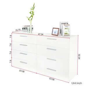 FCH, tocador doble blanco de 8 cajones para dormitorio, armario de almacenamiento ancho para sala de estar, entrada del hogar - Product Image 2