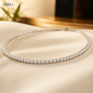 Custom Double Row <b>Tennis</b> <b>Necklace</b> Round Brilliant Diamond 925 Sterling Silver Jewelry - Product Image 4