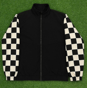 Men's Color Blocking <b>Racer</b> <b>Jacket</b> Red Black Checkered Sleeve Zipper Front Sporty Stand Collar Autumn Wear - Product Image 6
