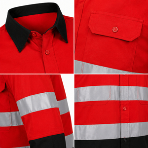 Camisa de Trabajo de Seguridad de Manga Larga Reflectante de Alta Visibilidad para Hombre, Roja y Negra, de Poliéster Tejido Transpirable con Diseño de Bolsillos - Product Image 6