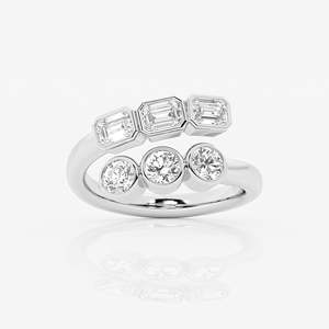 Women's White Gold Emerald Cut Diamond Three Stone Ring Bezel Setting Classic Engagement Jewelry - Product Image 3