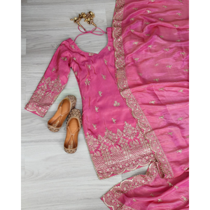 Pure Heavy Simar Georgette Top & Plazzo Dupatta Set pour femme pour la fête - Product Image 3