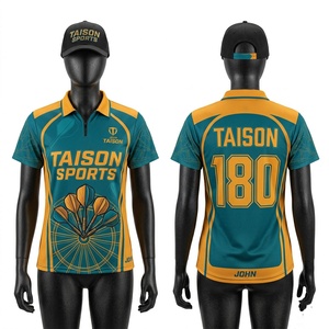 Camiseta de Polo para Mujer, Diseño de Dardos, Poliéster Premium de 160 GSM, Color Verde Azulado y Dorado, Impresión por Sublimación, Logotipo Personalizado, Uniforme Deportivo para Equipo - Product Image 1