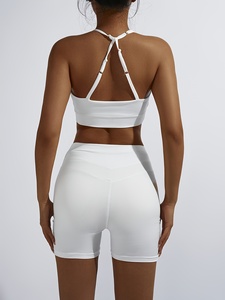 High Quality Stretchy Knit Custom Ribbed Racerback Cutout Crop Top and Scrunch Butt Biker <b>Shorts</b> Set for Women Gym - Product Image 5