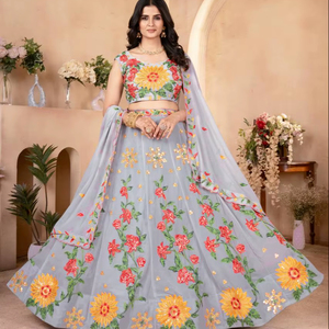Vêtements ethniques à faible MOQ, vente en gros à bas prix, stock disponible, livraison rapide, OEM, marque privée, Lehenga Choli pour femmes, matériaux recyclés - Product Image 1